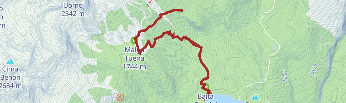 Route map: From Malga Tuena to Lake Tovel